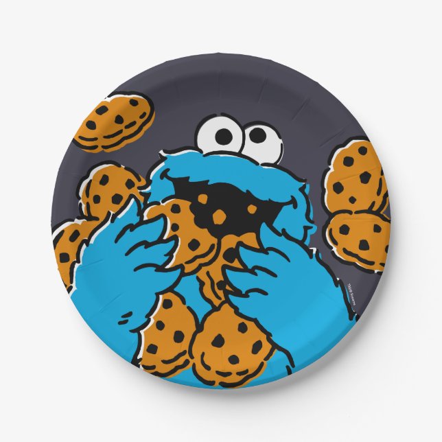 Assiettes En Carton Cookie Monster Eating All the Cookies (Devant)