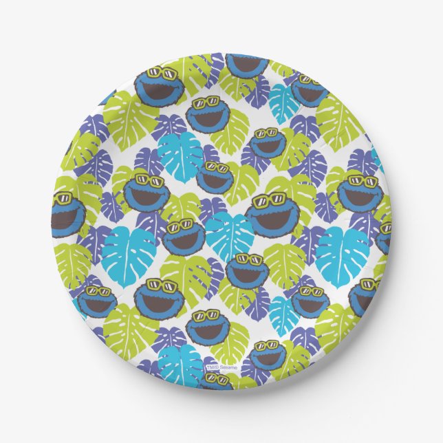 Assiettes En Carton Cookie Monster | Motif tropical (Devant)