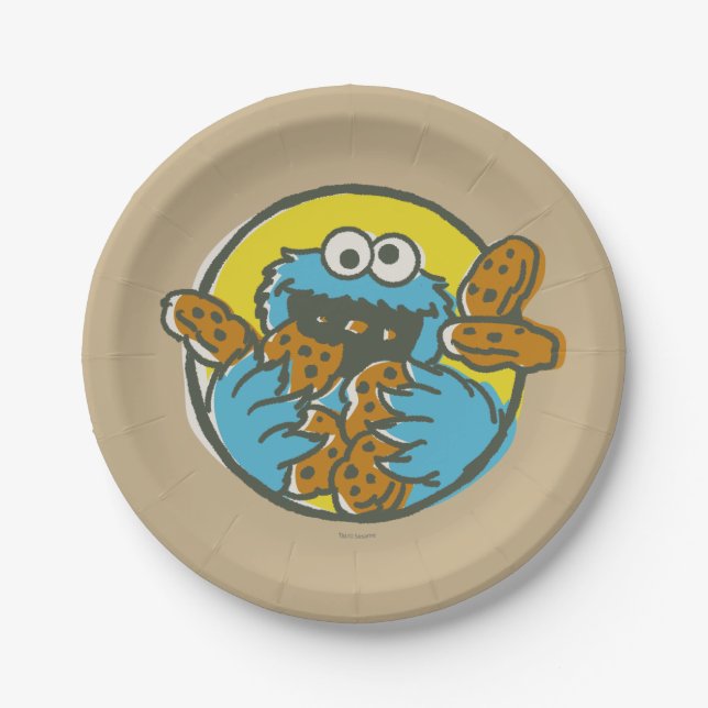 Assiettes En Carton Cookie Monster Retro (Devant)