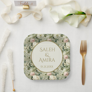 Assiettes En Carton Cookies à sucre Mariage blanc et vert