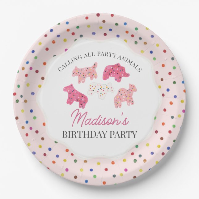 Assiettes En Carton Cookies animaux givrés rose Anniversaire (Devant)