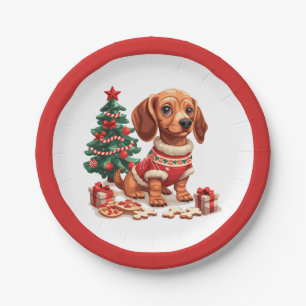 Assiettes En Carton Cookies de Noël Dachshund Dog Holiday