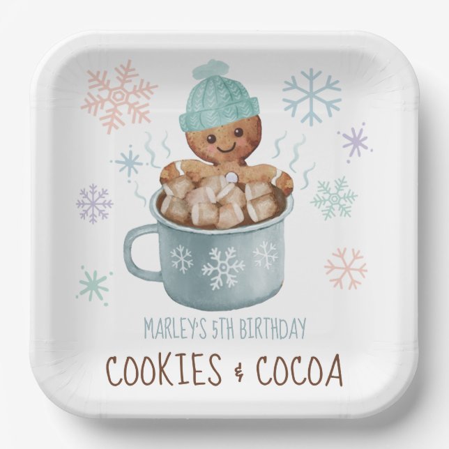 Assiettes En Carton Cookies et cacao Pain d'épices Garçon Anniversaire (Recto)