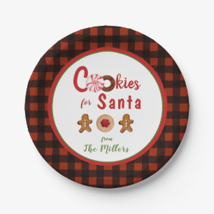 Assiettes En Carton Cookies mignons pour Père Noël rouge & noir plaid 