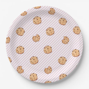 Assiettes En Carton Cookies rayures roses Fête d'anniversaire