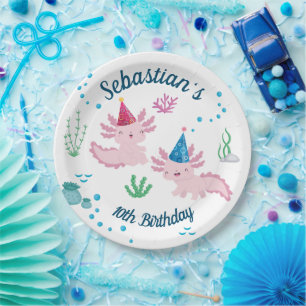 Assiettes En Carton Cool Axolotl White Anthday Party