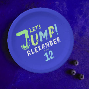 Assiettes En Carton Cool Blue Boy Trampoline Jump Kid Bounce Party