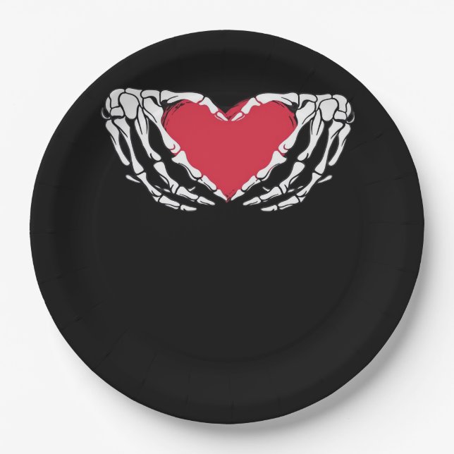 Assiettes En Carton Cool Classic Funny Skeleton Mains Coeur - Valentin (Devant)