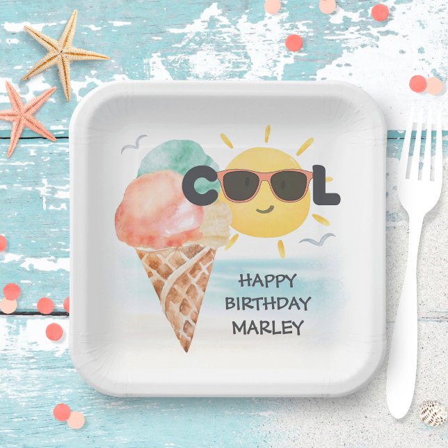 Assiettes En Carton Cool d'été | Tropical Beach Ice Cream Anniversaire (Créateur téléchargé)