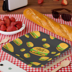 Assiettes En Carton Cool et amusant yummy burger motif Monogramme