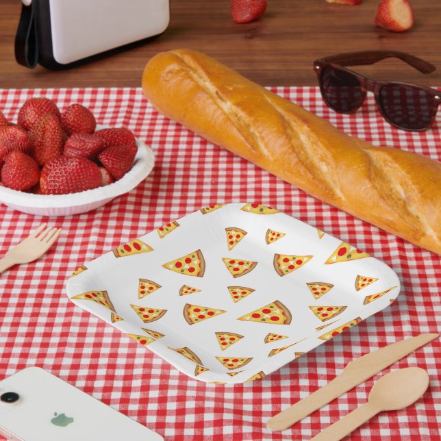 Assiettes En Carton Cool et amusante pizza tranches motif sur blanc (Pique-nique)