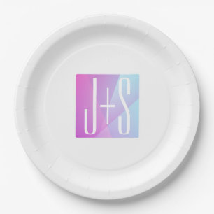 Assiettes En Carton Cool Géométrique rose et pourpre Initiales de co