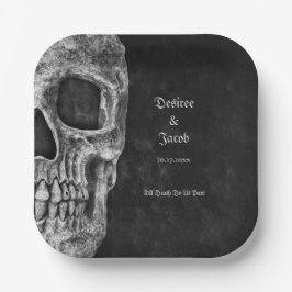Assiettes En Carton Cool Gothique Moitié Crâne Noir et Blanc Grunge