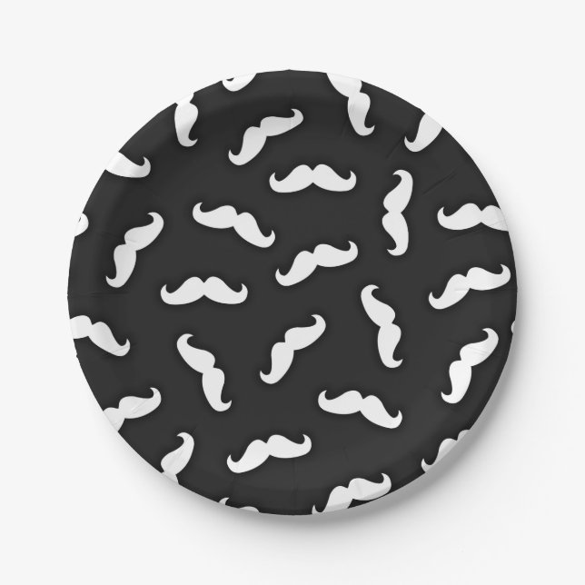 Assiettes En Carton Cool moderne Noir Blanc Mustache Motif (Devant)