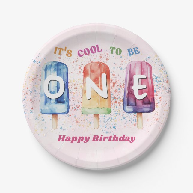 Assiettes En Carton Cool One Pink Popsicle 1er anniversaire (Devant)
