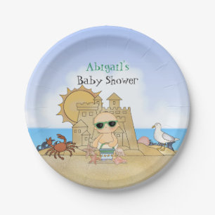 Assiettes En Carton Cool personnalisé Plage bébé Baby shower neutre
