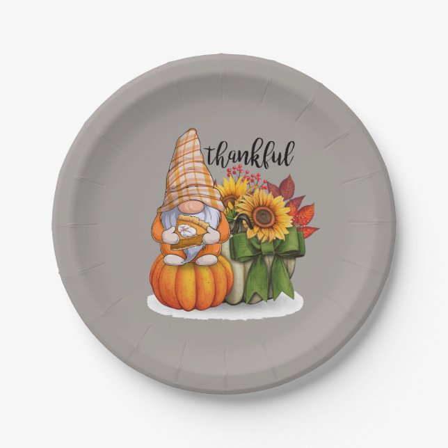 Assiettes En Carton Cool remerciant Thanksgiving gnome (Devant)