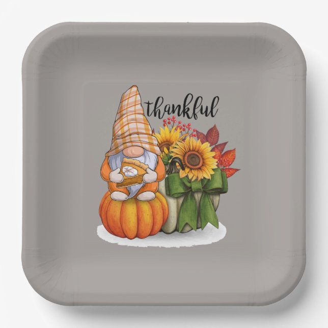 Assiettes En Carton Cool remerciant Thanksgiving gnome  (Recto)