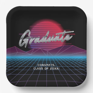 Assiettes En Carton Cool Retro 80's Synthwave New Wave Grad Party