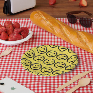 Assiettes En Carton Cool Sardé Joyeux visage souriant motif jaune