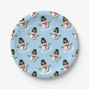 Assiettes En Carton Cool Snowman Noël motif bleu hiver