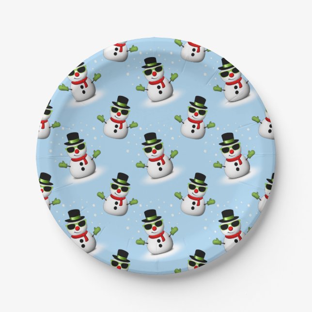 Assiettes En Carton Cool Snowman Noël motif bleu hiver (Devant)