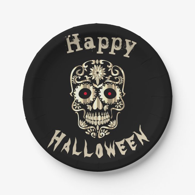 Assiettes En Carton Cool unique crâne élégant Halloween plaques de fêt (Devant)
