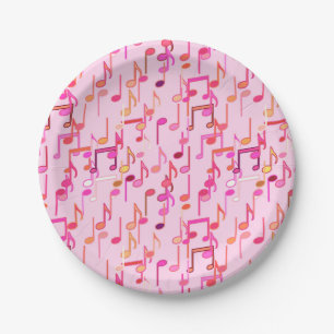 Assiettes En Carton Copie de notes musicales - rose, multi