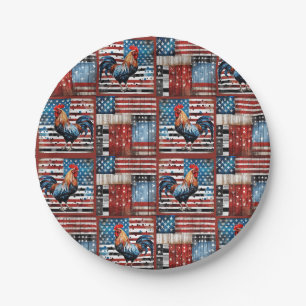 Assiettes En Carton Coq American Flag Pièce d'art populaire