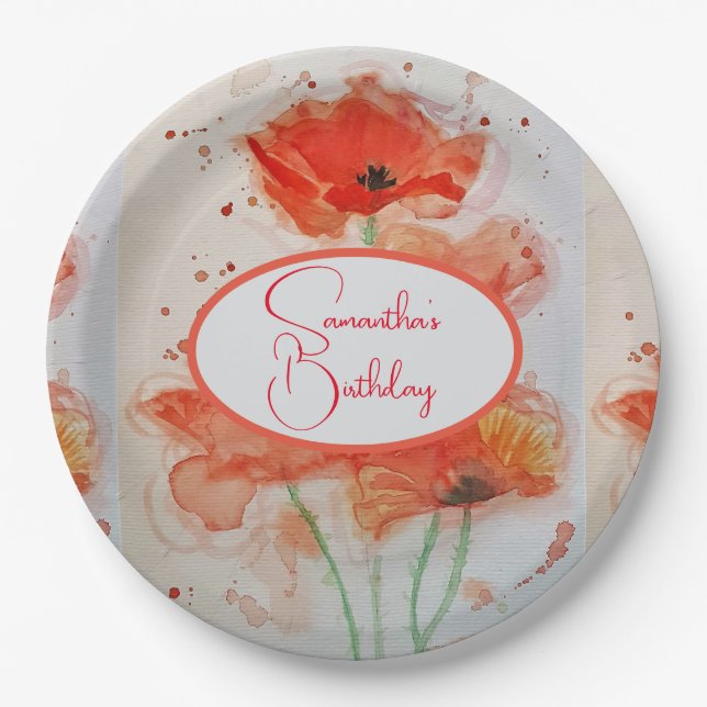 Assiettes En Carton Coquelicot orange jaune noir Fleur Anniversaire (Devant)