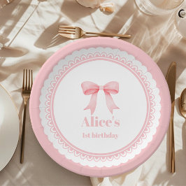 Assiettes En Carton Coquette Aquarelle rose Bow 1er anniversaire