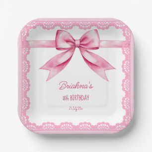 Assiettes En Carton Coquette arc rose fête d'anniversaire imprimé