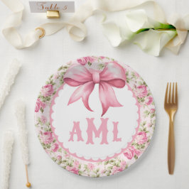 Assiettes En Carton Coquette Baby shower de la boîte rose Monogramme