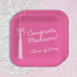 Assiettes En Carton Coquette Bow Grad Tassel Pink 2025 Graduation