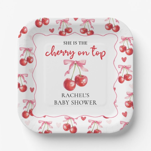 Assiettes En Carton Coquette cerise sur les plaques de papier de Baby  (Recto)