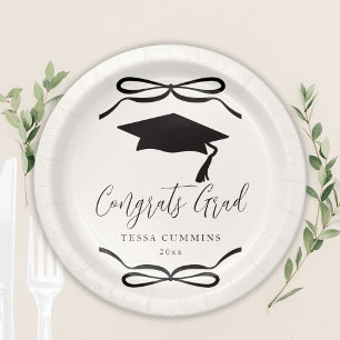 Assiettes En Carton Coquette noire et blanche Bow Girl Graduation Part