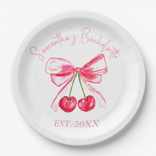 Assiettes En Carton Coquette Pink Bow Cerise Bachelorette Party