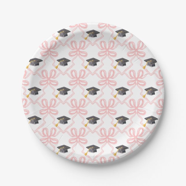 Assiettes En Carton Coquette Pink Bow Graduation (Devant)