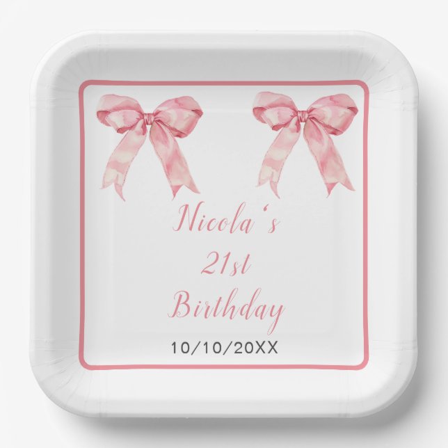 Assiettes En Carton Coquette rose Bow fête d'anniversaire (Recto)
