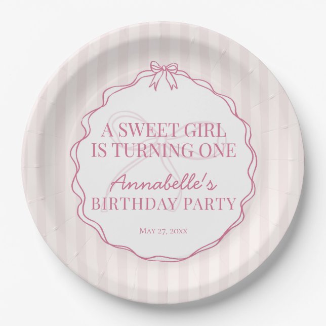Assiettes En Carton Coquette rose Bow Pastel Anniversaire (Devant)