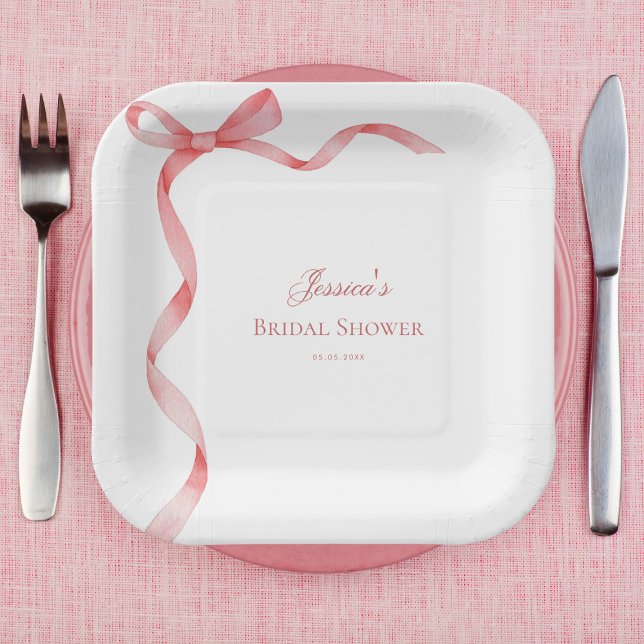 Assiettes En Carton Coquette rose Fête des mariées française de ruban (Créateur téléchargé)