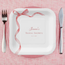Assiettes En Carton Coquette rose Fête des mariées française de ruban