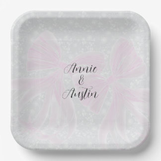 Assiettes En Carton Coquette rubans rose transparent - Carré