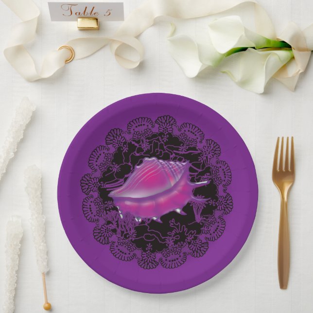 Assiettes En Carton Coquillage pourpre (Mariage)