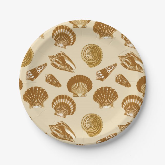 Assiettes En Carton Coquillages - Brown sur un arrière - plan beige (Devant)