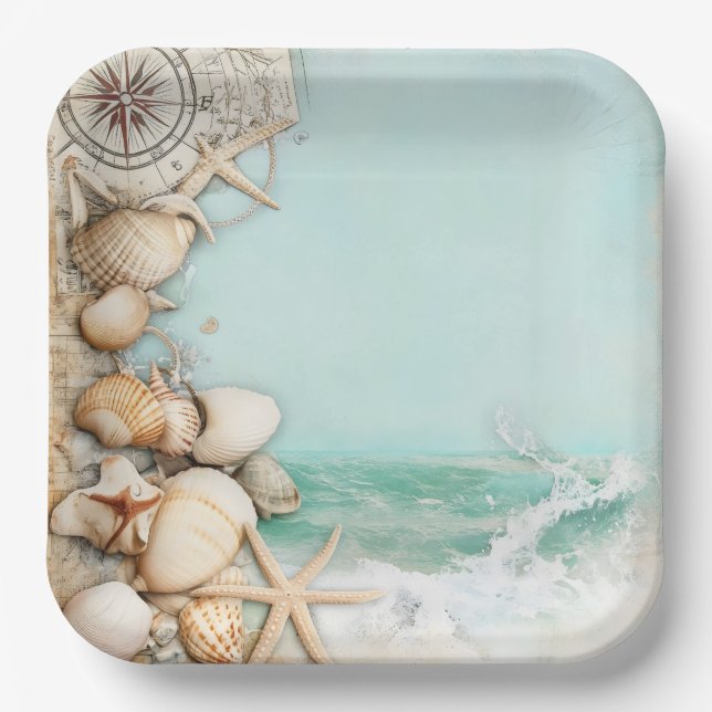 Assiettes En Carton Coquillages de mariage sur la plage 3 (Recto)