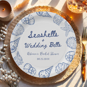 Assiettes En Carton Coquillages et Cloches de Mariage Réception de Mar