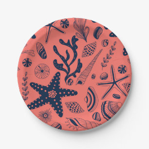 Assiettes En Carton Coquillages marins arrière - plan corallien vivan