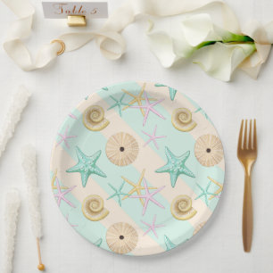 Assiettes En Carton Coquillages Retro Pastel Sea Life