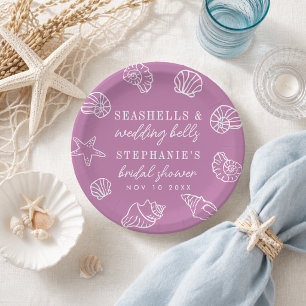 Assiettes En Carton Coquillages Rose Violet Plage Côtière Enterrement